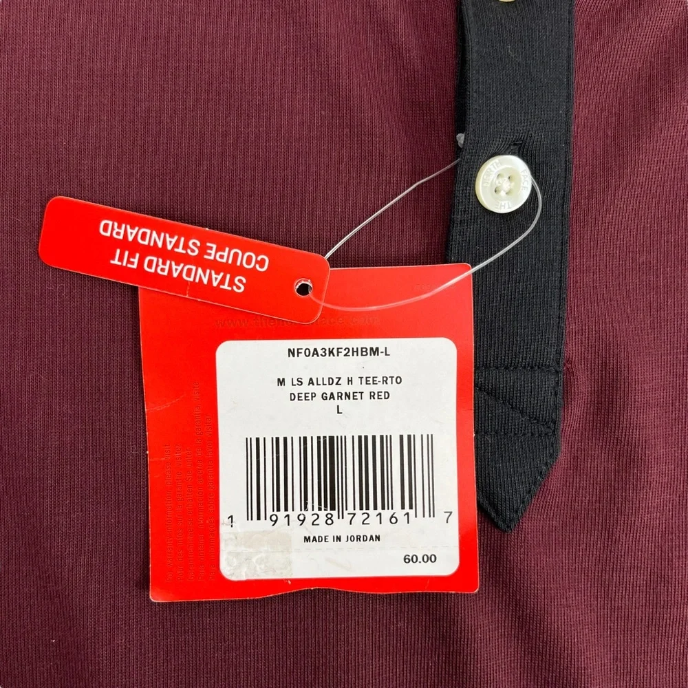 The North Face Men’s Large‎ Red/Black Flashdry Long Sleeve 3-Button Tee Shirt